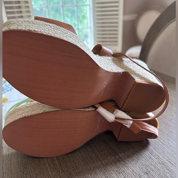 Splendid Women’s Bowie Espadrille Wedge Leather Camel Sandal New - Picture 2 of 13